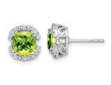 2.50 Carat (ctw) Natural Peridot Stud Earrings in 14K White Gold with Diamonds